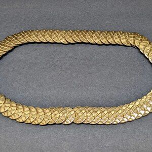 Vintage Belt Women Gold Elastic Stretch Round Link Disc Textured Retro Metal 80s